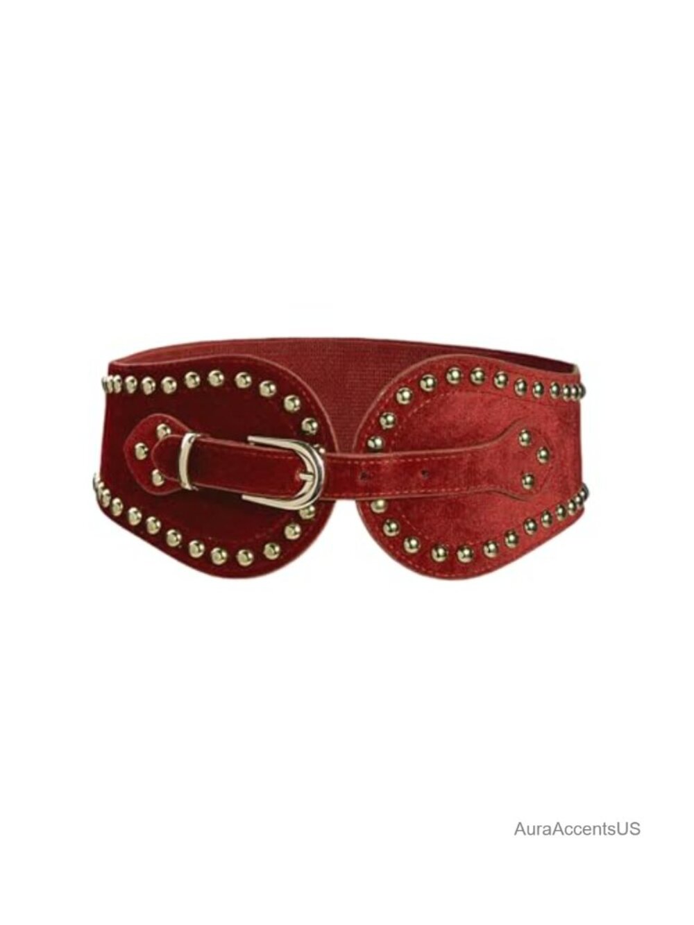 Wide Suede Belt with Metal Studs - Adjustable Buckle, Western Stretch Belt for